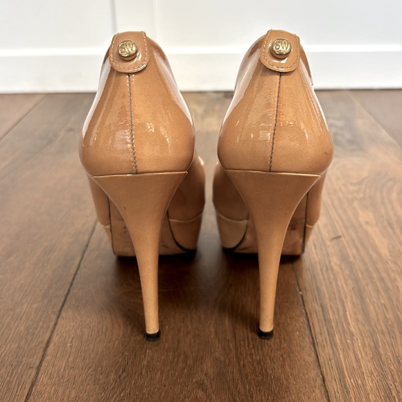 Stuart Weitzman Patent Leather Platform Peep Toe High Heels 5.5 - Picture 3 of 7